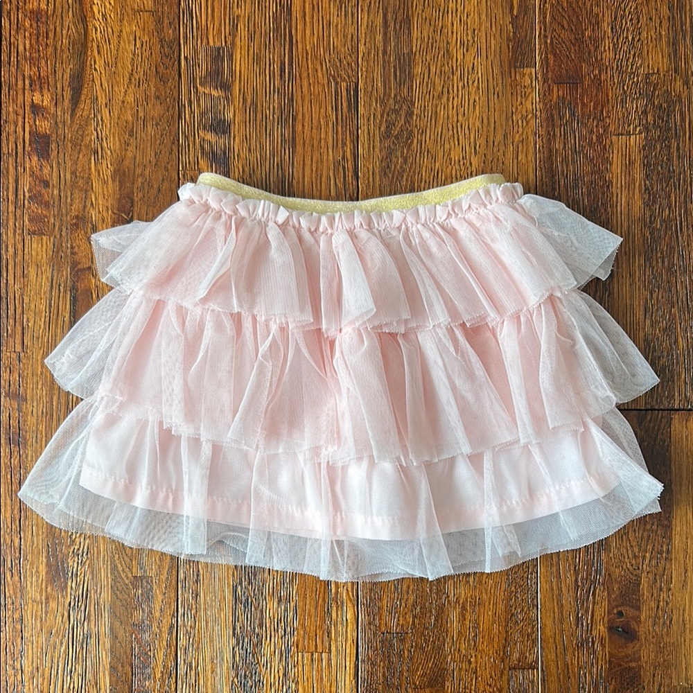 Carter's Toddler Girls Pink Tiered Tulle Skirt with Gold Glitter Waistband - 2T